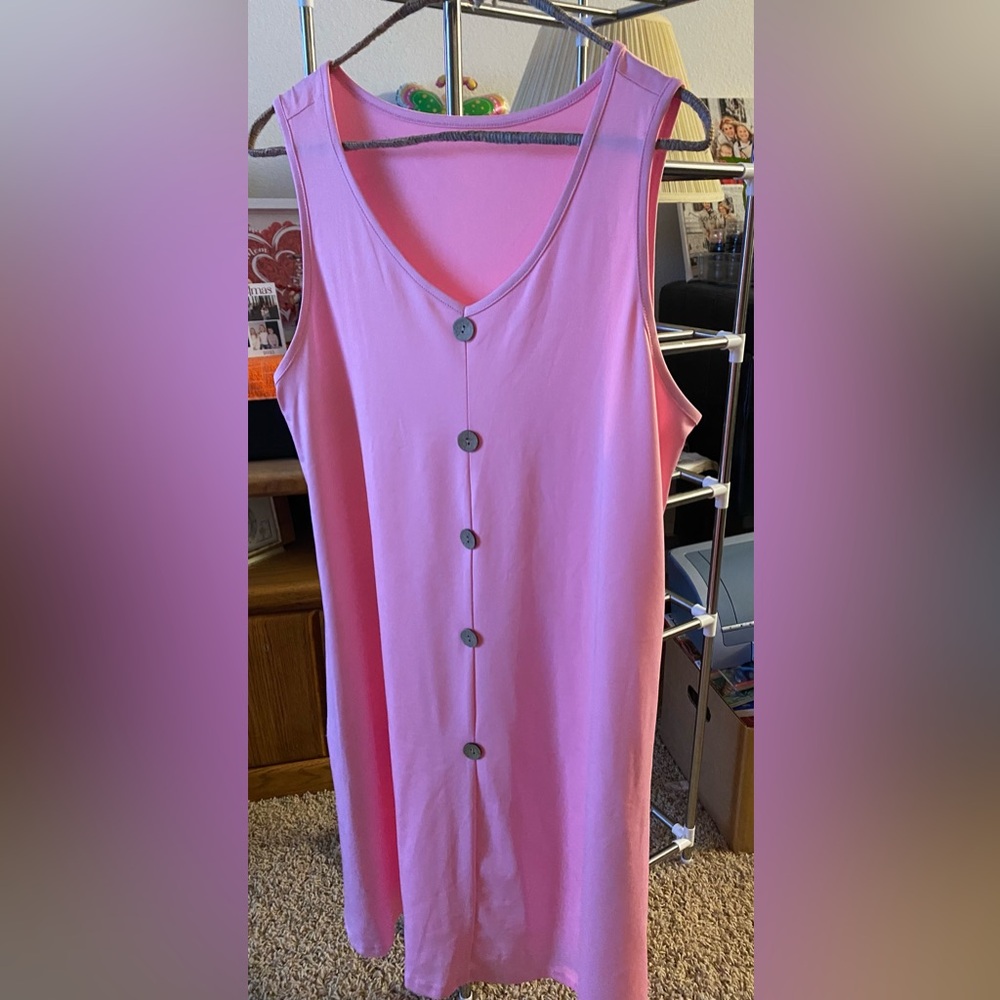 NWOT-Pink Sleeveless Button-Down Dress- Buttons are Only Decoration